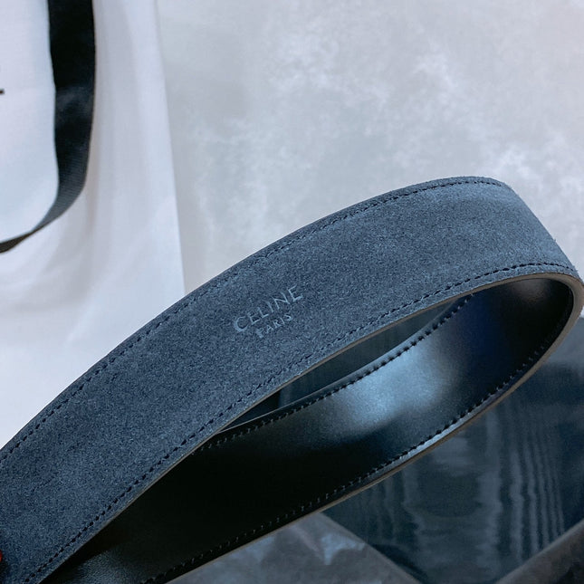 CL LARGE 30 MM TRIOMPHE BELT IN BLACK AND SILVER HARDWARE