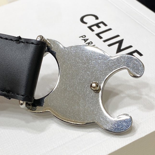 CL LARGE 30 MM TRIOMPHE BELT IN BLACK AND SILVER HARDWARE