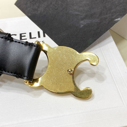 CL LARGE 30 MM TRIOMPHE BELT IN BLACK AND GOLD HARDWARE