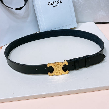CL LARGE 30 MM TRIOMPHE BELT IN BLACK AND GOLD HARDWARE