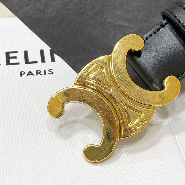 CL LARGE 30 MM TRIOMPHE BELT IN BLACK AND GOLD HARDWARE