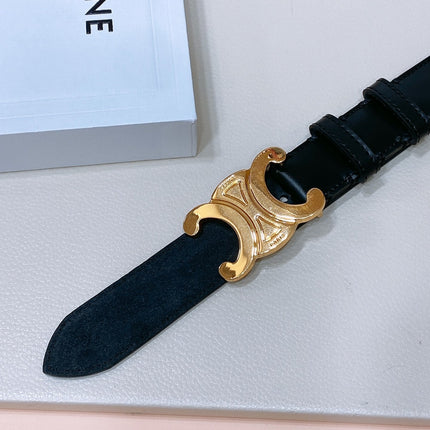 CL LARGE 30 MM TRIOMPHE BELT IN BLACK AND GOLD HARDWARE