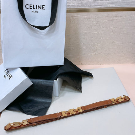 CL SMALL 18 MM SQUARE ADJUSTABLE BELT IN BRONZE BROWN LEATHER GOLD HARDWARE