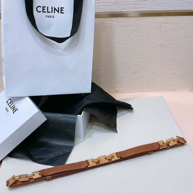 CL SMALL 18 MM SQUARE ADJUSTABLE BELT IN BRONZE BROWN LEATHER GOLD HARDWARE