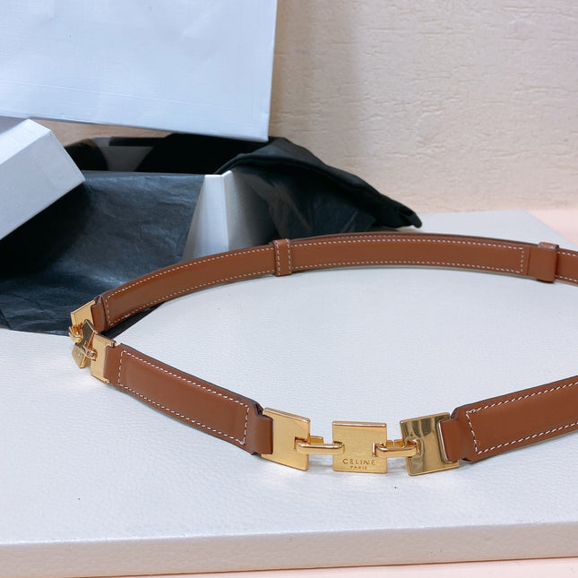 CL SMALL 18 MM SQUARE ADJUSTABLE BELT IN BRONZE BROWN LEATHER GOLD HARDWARE