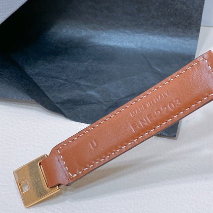 CL SMALL 18 MM SQUARE ADJUSTABLE BELT IN BRONZE BROWN LEATHER GOLD HARDWARE