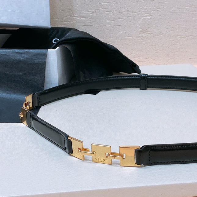 CL SMALL 18 MM GOURMETTE TRIOMPHE ADJUSTABLE BELT IN BLACK LEATHER GOLD HARDWARE