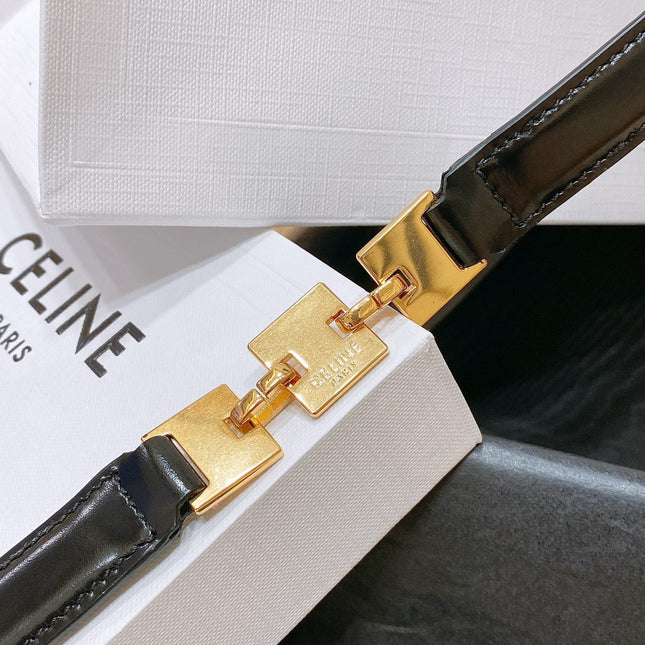 CL SMALL 18 MM GOURMETTE TRIOMPHE ADJUSTABLE BELT IN BLACK LEATHER GOLD HARDWARE