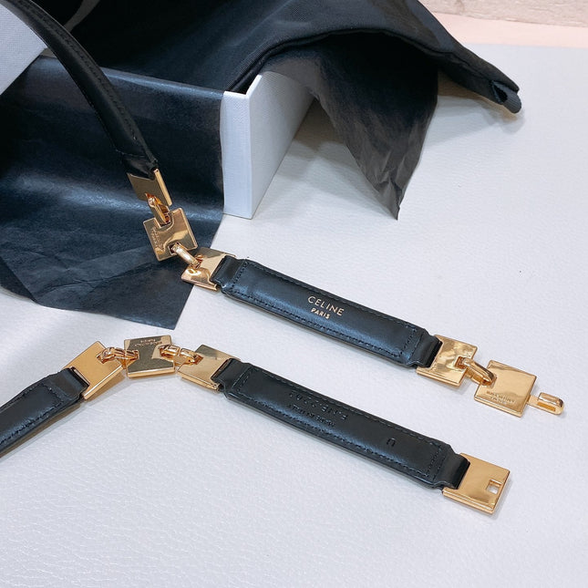 CL SMALL 18 MM GOURMETTE TRIOMPHE ADJUSTABLE BELT IN BLACK LEATHER GOLD HARDWARE