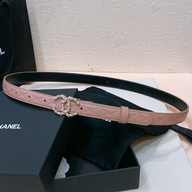 CC BELT 20MM IN PEACHY PINK EMBROIDERED CALFSKIN GOLD HARDWARE ATTACH PEARLS