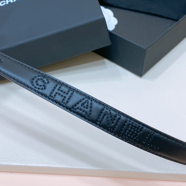 CC BELT 20MM IN BLACK EMBROIDERED CALFSKIN GOLD HARDWARE ATTACH PEARLS