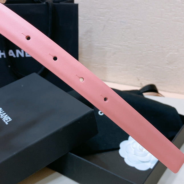 CC BELT 20MM IN SALMON PINK CALFSKIN GOLD HARDWARE ATTACH PEARLS