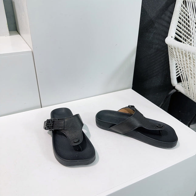LW THONG SANDALS BLACK CALFSKIN