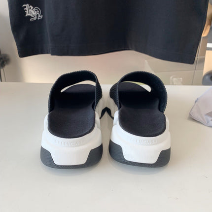 SPEED 2.0 SLIDE SANDAL IN BLACK RECYCLED KNIT AND WHITE SOLE