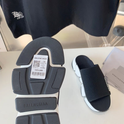 SPEED 2.0 SLIDE SANDAL IN BLACK RECYCLED KNIT AND WHITE SOLE