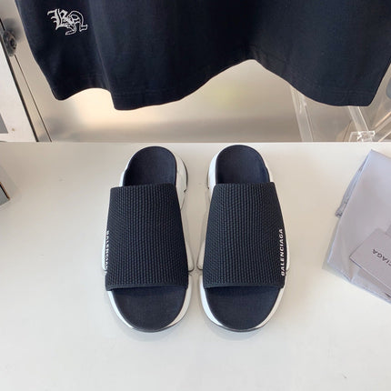 SPEED 2.0 SLIDE SANDAL IN BLACK RECYCLED KNIT AND WHITE SOLE