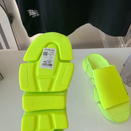 SPEED 2.0 SLIDE SANDAL IN NEON GREEN RECYCLED KNIT