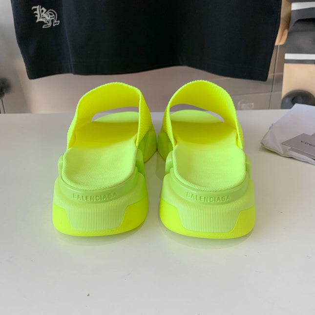 SPEED 2.0 SLIDE SANDAL IN NEON GREEN RECYCLED KNIT