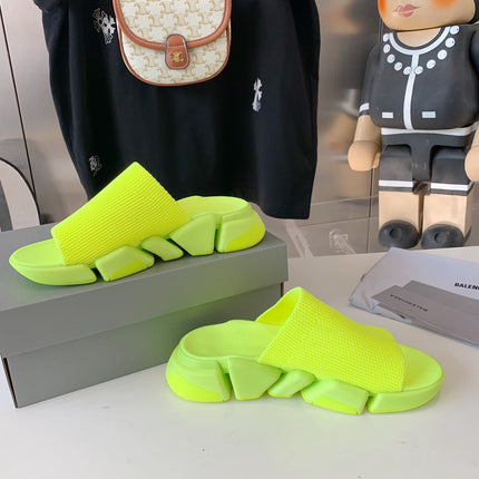 SPEED 2.0 SLIDE SANDAL IN NEON GREEN RECYCLED KNIT