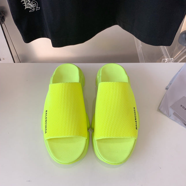 SPEED 2.0 SLIDE SANDAL IN NEON GREEN RECYCLED KNIT