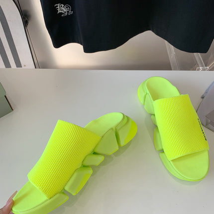 SPEED 2.0 SLIDE SANDAL IN NEON GREEN RECYCLED KNIT