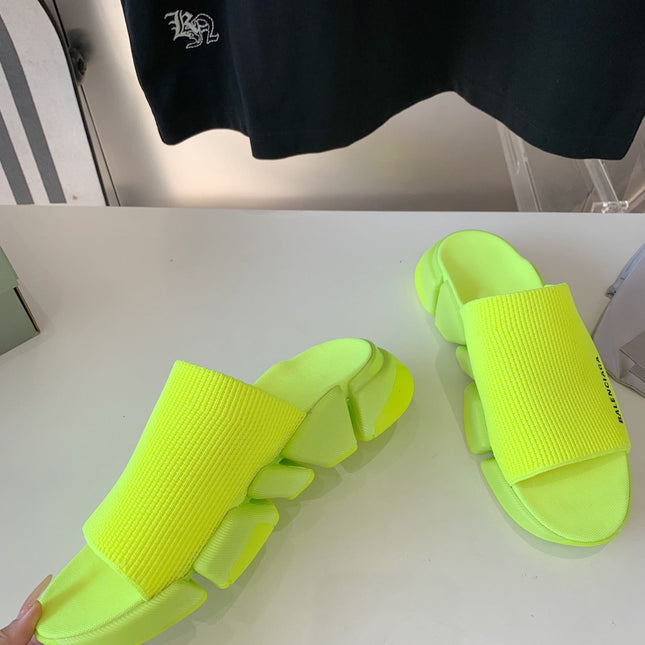 SPEED 2.0 SLIDE SANDAL IN NEON GREEN RECYCLED KNIT