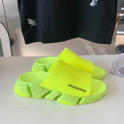 SPEED 2.0 SLIDE SANDAL IN NEON GREEN RECYCLED KNIT
