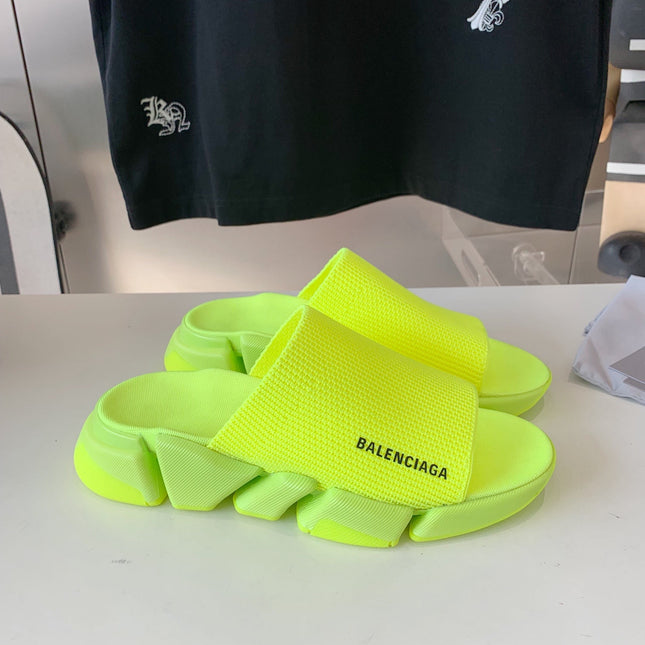SPEED 2.0 SLIDE SANDAL IN NEON GREEN RECYCLED KNIT