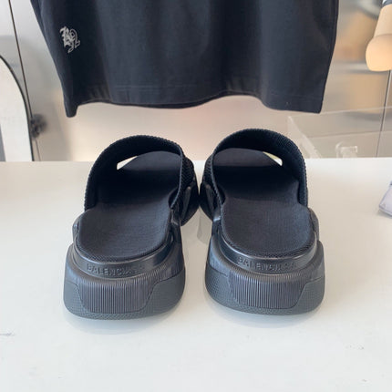 SPEED 2.0 SLIDE SANDAL IN BLACK RECYCLED KNIT AND BLACK SOLE