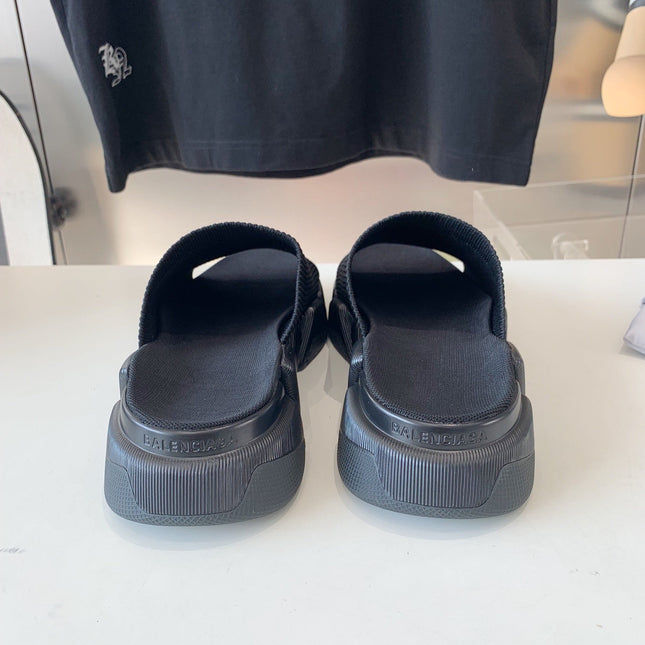 SPEED 2.0 SLIDE SANDAL IN BLACK RECYCLED KNIT AND BLACK SOLE