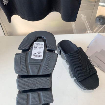 SPEED 2.0 SLIDE SANDAL IN BLACK RECYCLED KNIT AND BLACK SOLE