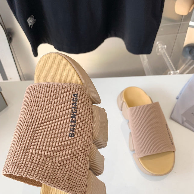SPEED 2.0 SLIDE SANDAL IN BEIGE RECYCLED KNIT