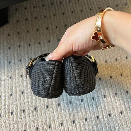 ALAIA MARY JANE SHOES IN BLACK ZP CUSTOM STRAW AND DENIM