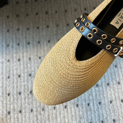 ALAIA MARY JANE SHOES IN BEIGE ZP CUSTOM STRAW AND DENIM