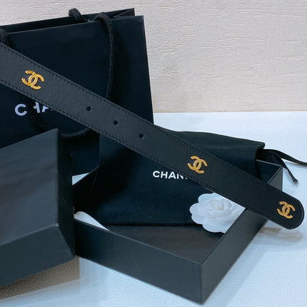 CC BELT 30MM IN BLACK SMOOTH CALFSKIN GOLD MIX BLACK HARDWARE