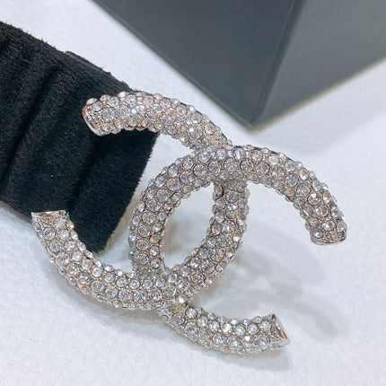 CC ELASTIC BELT 30MM IN BLACK WOOL FABRIC SILVER HARDWARE WITH RHINSTONES