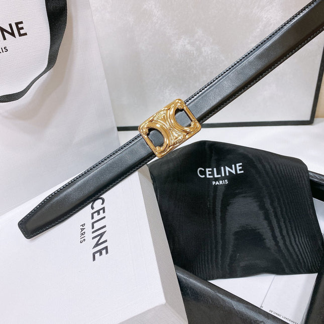 CL MEDIUM 25 MM TRIOMPHE BELT IN TAURILLON AND BLACK CALFSKIN GOLD HARDWARE