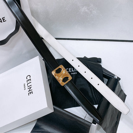 CL MEDIUM 25 MM TRIOMPHE BELT IN TAURILLON AND BLACK CALFSKIN GOLD HARDWARE