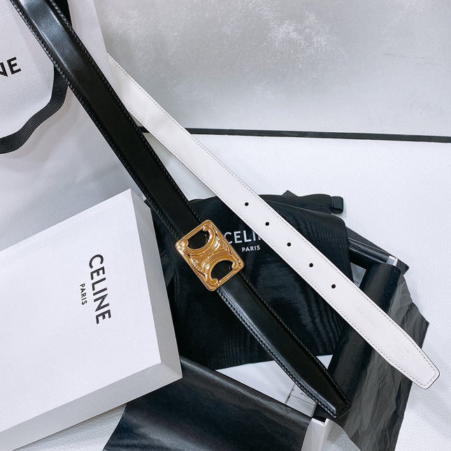 CL MEDIUM 25 MM TRIOMPHE BELT IN TAURILLON AND BLACK CALFSKIN GOLD HARDWARE