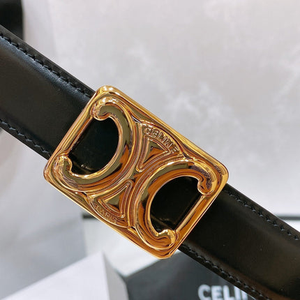 CL MEDIUM 25 MM TRIOMPHE BELT IN TAURILLON AND BLACK CALFSKIN GOLD HARDWARE