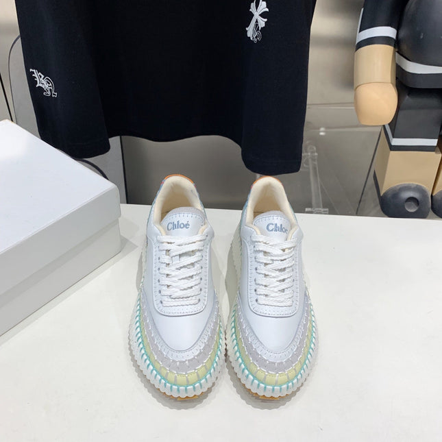 CHLOÉ NAMA SNEAKER 5 CM IN WHITE MIX GREEN CALFSKIN