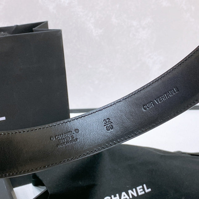 CC 30MM BELT IN BLACK EMBROIDERED CALFSKIN WHITE MIX BLACK METAL LOGO GOLD HARDWARE