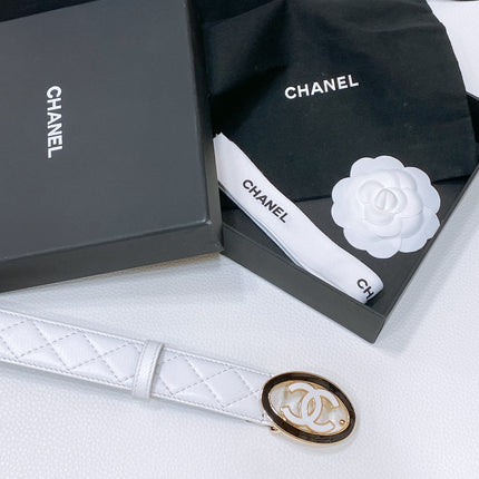 CC 30MM BELT IN WHITE EMBROIDERED CALFSKIN WHITE MIX BLACK METAL LOGO GOLD HARDWARE