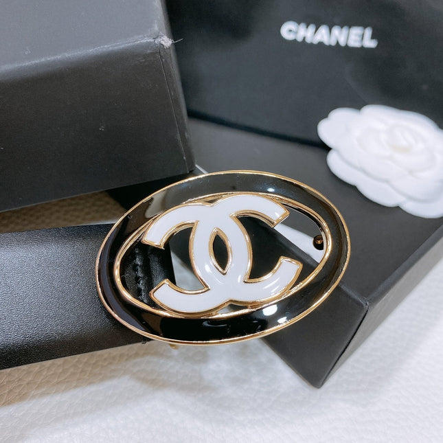 CC 30MM BELT IN BLACK SMOOTH CALFSKIN WHITE MIX BLACK METAL HARDWARE