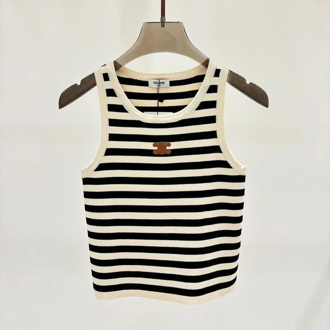 Celin Black Beige Stripe Tank Top