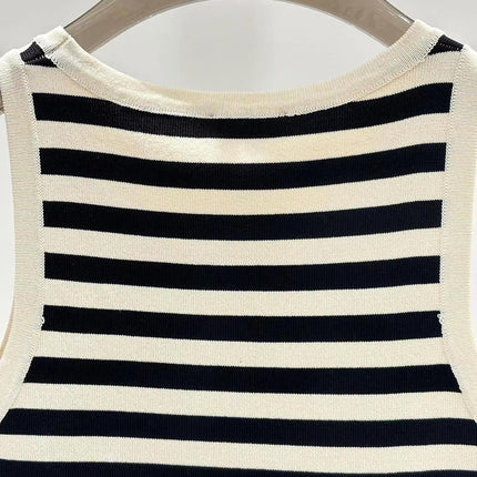 Celin Black Beige Stripe Tank Top