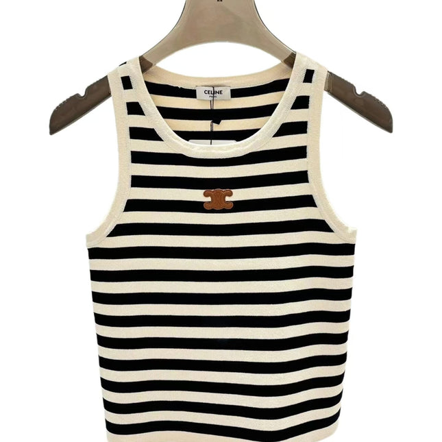 Celin Black Beige Stripe Tank Top