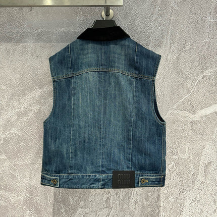 Miu Navy Denim Trucker Vest