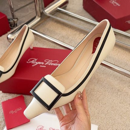 VIV’ CANARD PUMPS IN OFF WHITE SHINY CALFSKIN