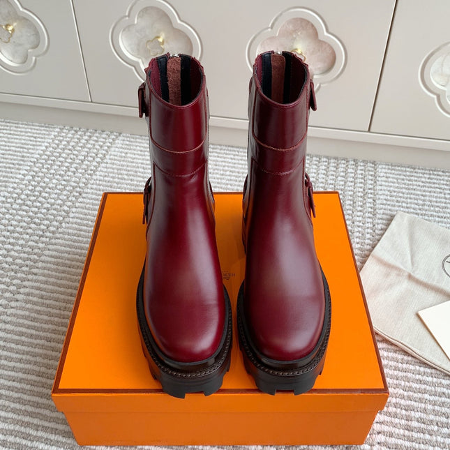 JAIME ANKLE BOOT IN BURGUNDY RED CALFSKIN